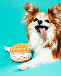 crocheted bagel dog toy plush bagel snuffle toy with treat hiding layers brunch themed dog toy