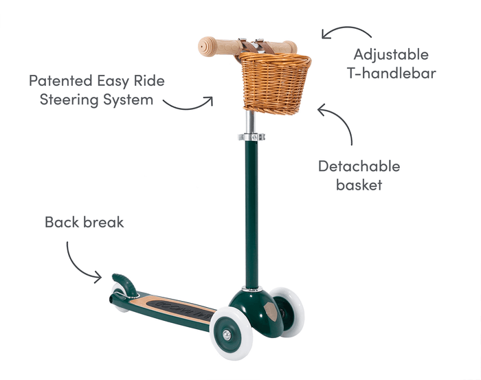 Banwood Scooter Green with features- Available at www.tenlittle.com