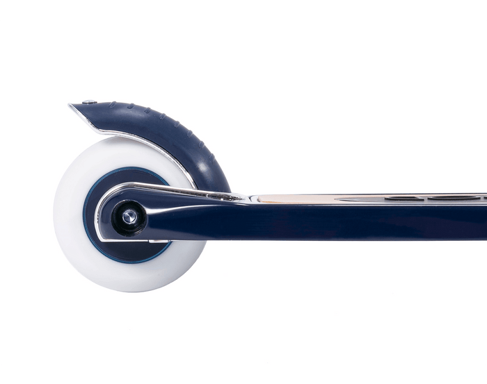 Close up Back wheel of Banwood Scooter Navy Blue - Available at www.tenlittle.com