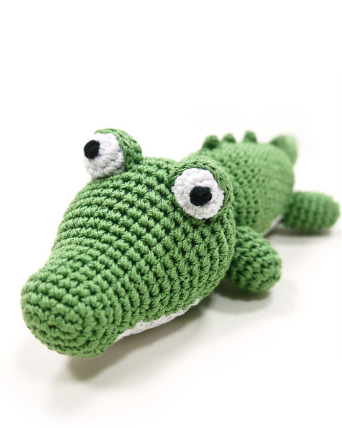 crochet alligator dog toy with squeaker, soft cotton pet toy designed for interactive play and dental health