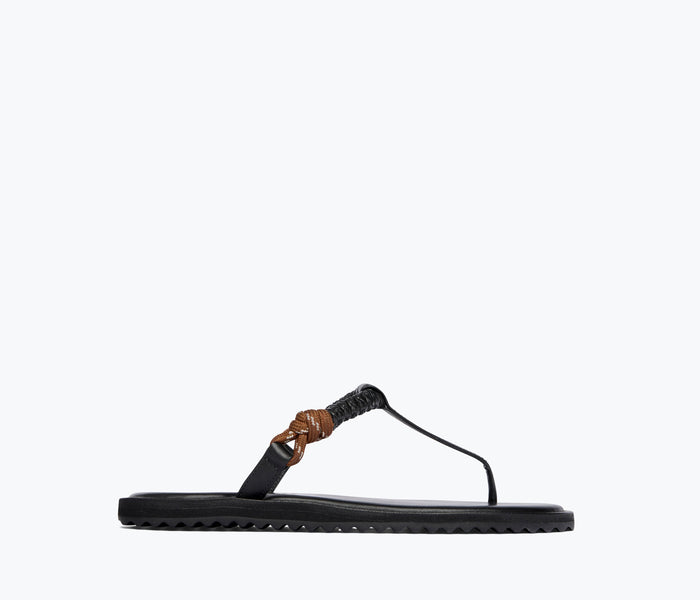 Freda Salvador Selah Rope Thong Sandal in chocolate with rope accents, front view showcasing stylish open-toe design.