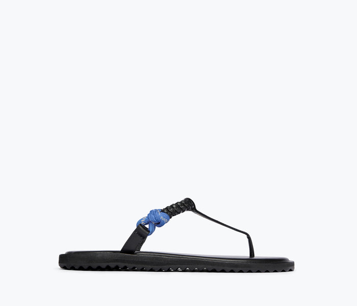 Freda Salvador Selah Rope Thong Sandal in cobalt blue with braided rope details, front view showing minimalist design and sleek straps.