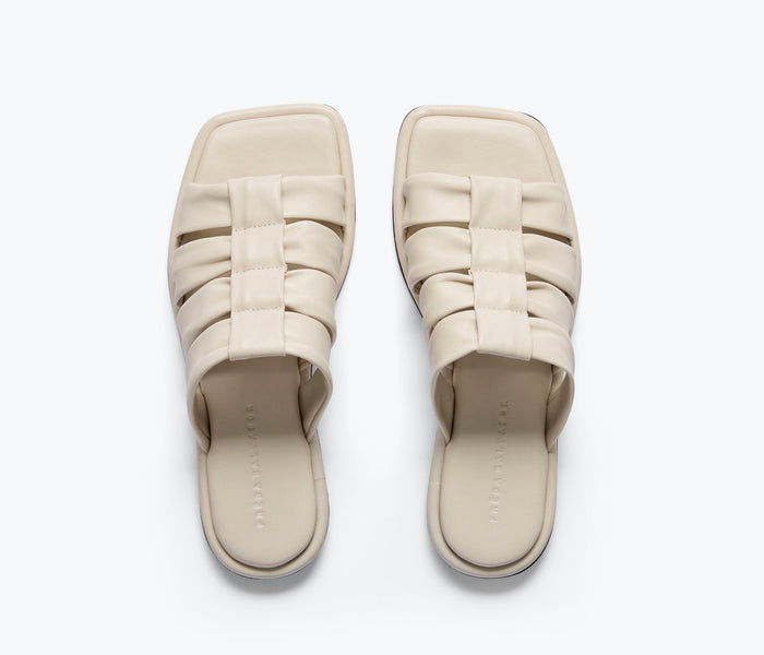 Fred Salvador Selena Cloud Mule Sandal in vanilla napa leather, featuring a sleek, minimalist design and comfortable slip-on style.