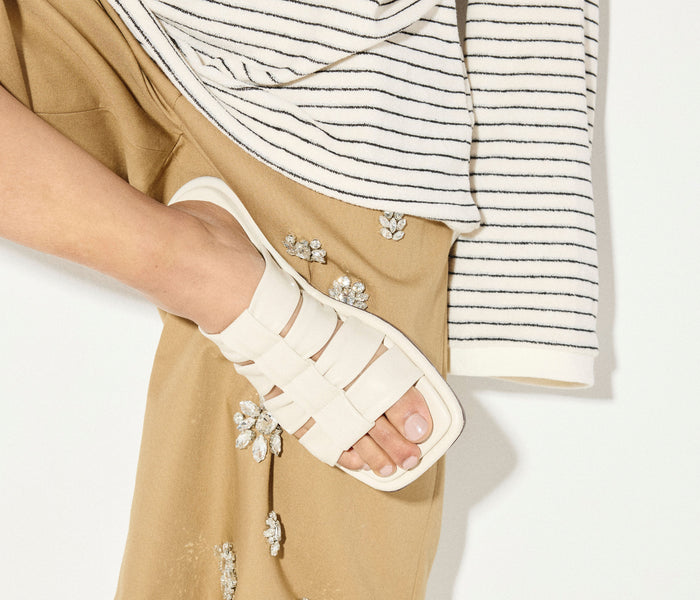 Fred Salvador Selena Cloud Mule Sandal in vanilla napa leather with a sleek, minimalist design and comfortable slip-on style.