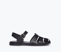 Black SERA FISHERMAN SANDAL by FREDA SALVADOR featuring a closed-toe design and adjustable strap, front view.