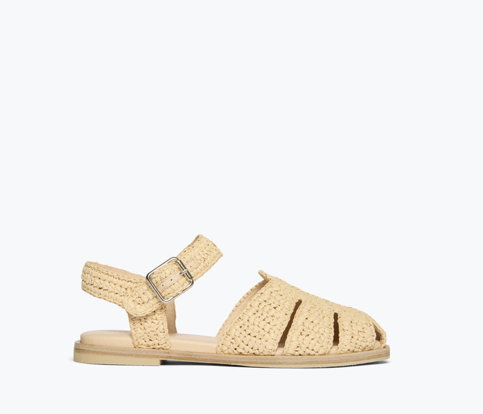 FREDA SALVADOR SERA Fisherman Sandal with natural raffia straps and open toe design, showcasing casual stylish footwear.