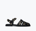 Black SERA Fisherman Sandal by FREDA SALVADOR showing front view with woven strap design and open toe style.
