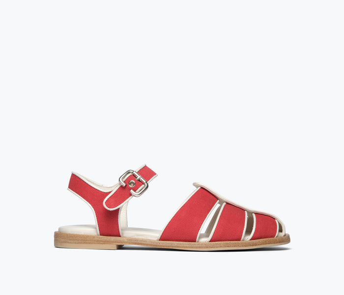 FREDA SALVADOR SERA FISHERMAN SANDAL in scarlet red with front view, featuring a classic fisherman style with open toe design.