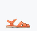Freda Salvador SERA Fisherman Sandal in cantaloupe suede, front view showing its strappy design and textured material.