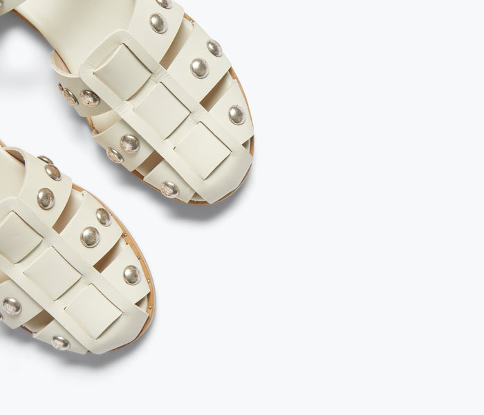 Freda Salvador SERA fisherman sandal in dove white with studded detailing, showcasing a stylish summer footwear design.