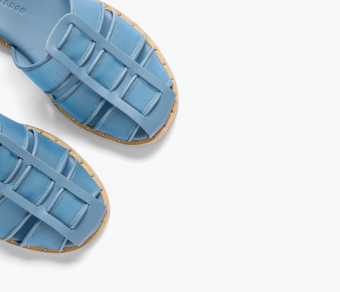 Freda Salvador SERA fisherman sandal with denim mesh detail, showcasing the stylish and comfortable design.