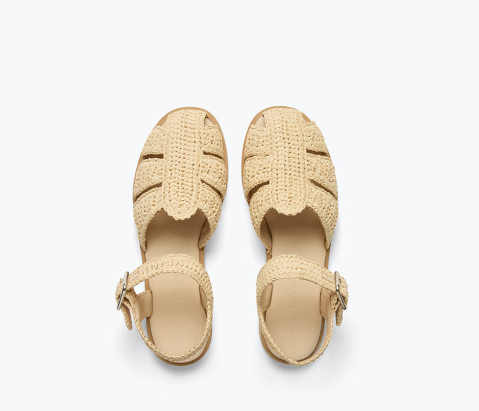 Freda Salvador Sera Fisherman Sandal with natural raffia upper and woven design, stylish and comfortable for casual wear.