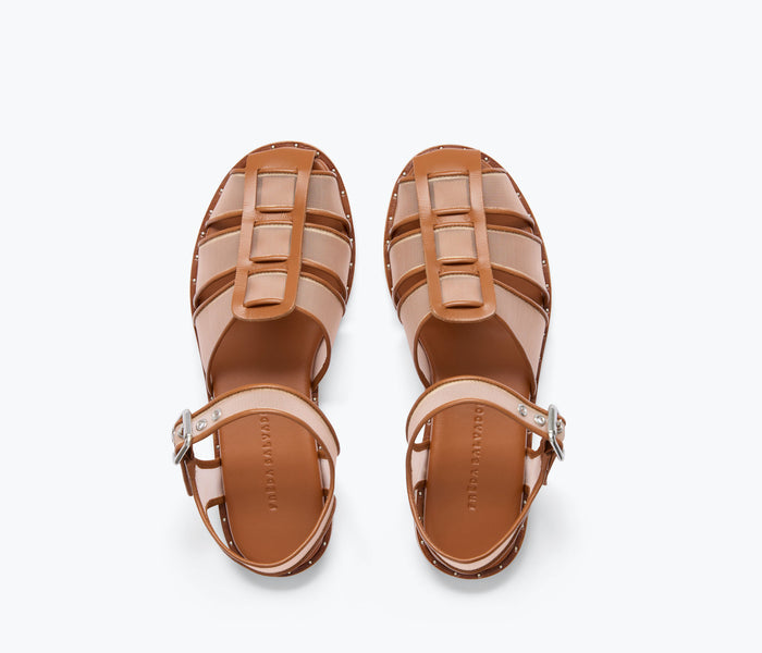 Freda Salvador SERA fisherman sandal with stone mesh top, showcasing stylish and breathable design.