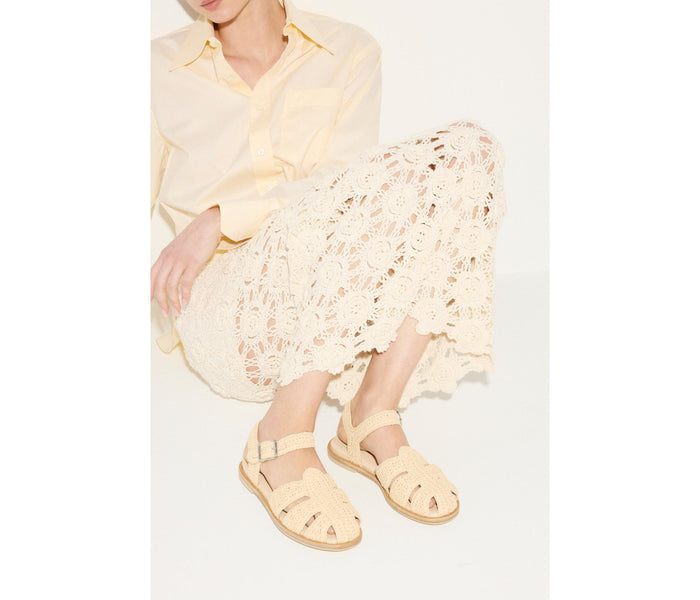 FREDA SALVADOR SERA Fisherman Sandal with natural raffia straps and open toe design on a neutral background.