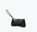 Freda Salvador Serena black crinkle leather slip pouch with sleek front design, compact size for essentials storage.