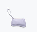 Freda Salvador Serena slip pouch in lavender pebble leather, compact bag with gold hardware and textured finish.