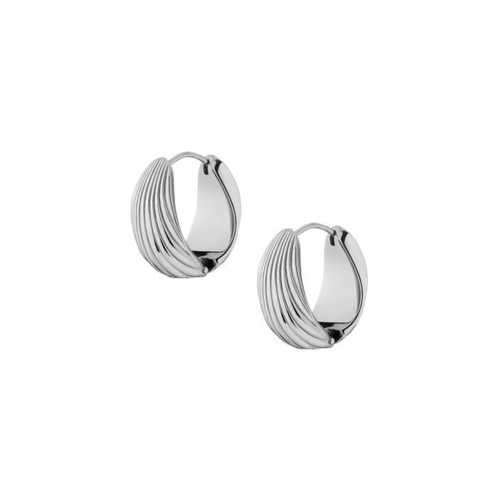 Shell Hinged Hoop Earrings Stainless Steel White Gold