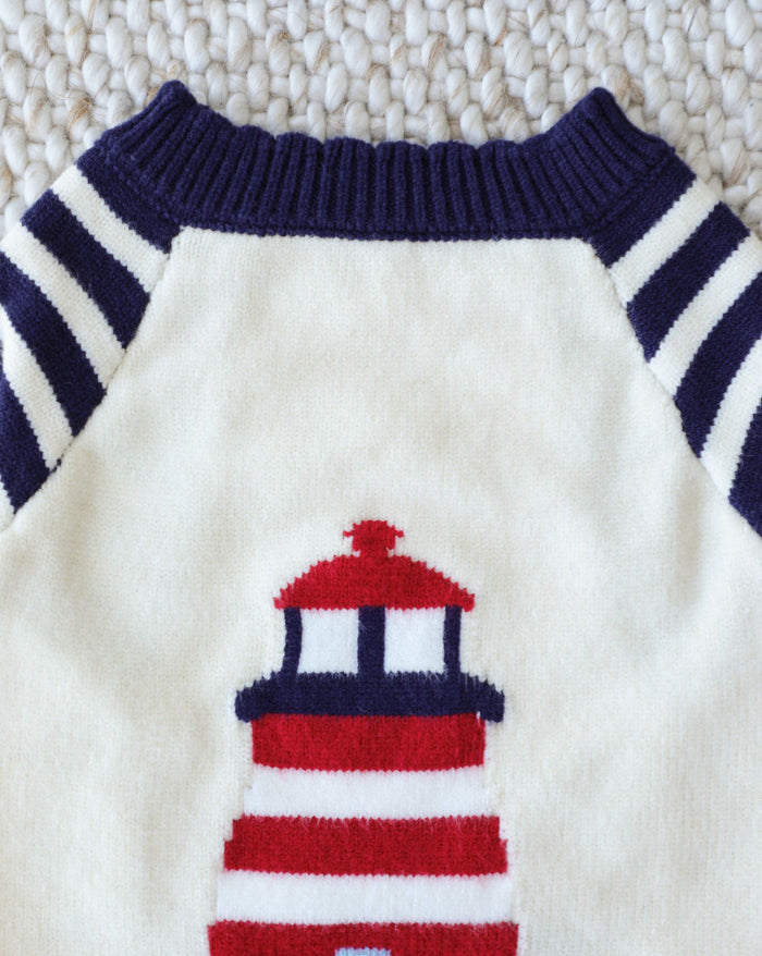 cozy striped dog sweater with classic coastal aesthetic, comfortable knit apparel for pets