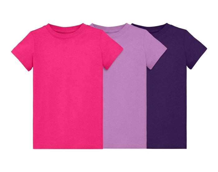 Primary Short Sleeve Slim Tee - 3 Pack - Fuchsia Mix. Available at www.tenlittle.com
