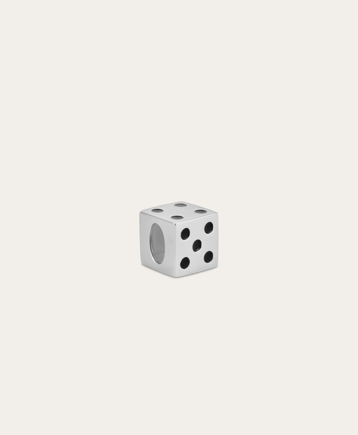 Silver Enamel Dice Big Bead in Sterling Silver