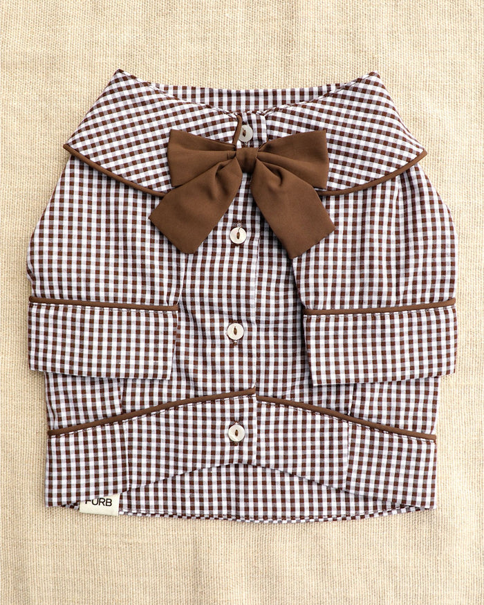 Sleepyhead Brown Check Dog Pajama Top dog accessory with brown check Peter Pan collar