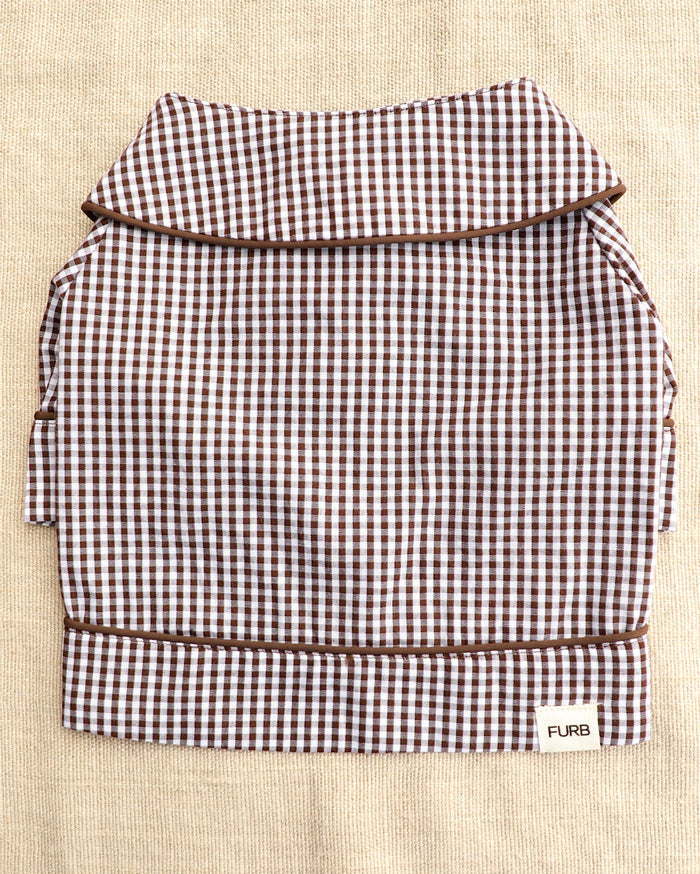 Brown Check Peter Pan Collar dog accessory – Sleepyhead Brown Check Dog Pajama Top