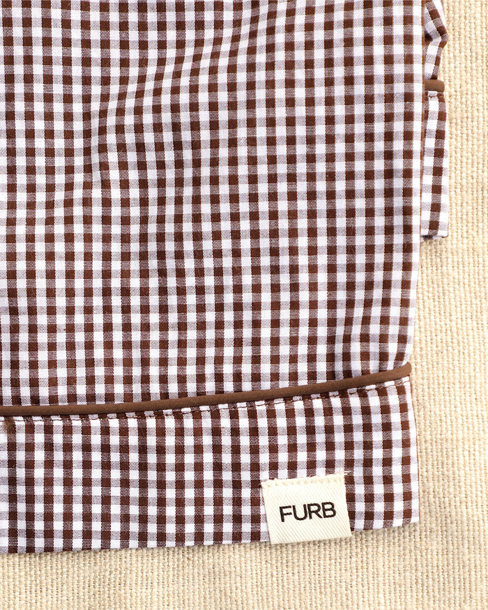 Sleepyhead Brown Check Dog Pajama Top, dog accessory for stylish dogs with brown check Peter Pan collar