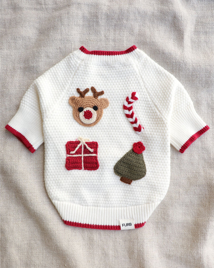 Sleigh All Day Christmas Dog Sweater dog sweater with crochet