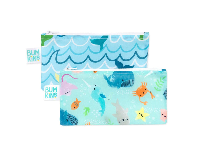 Bumkins Small Reusable Snack Bag 2 pack in Ocean Life & Whale Tail