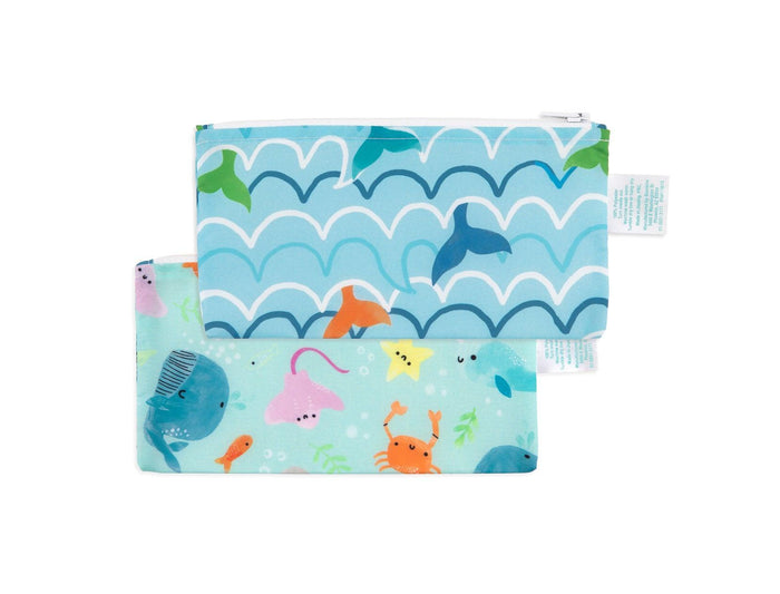 Bumkins Small Reusable Snack Bag 2 pack in Ocean Life & Whale Tail
