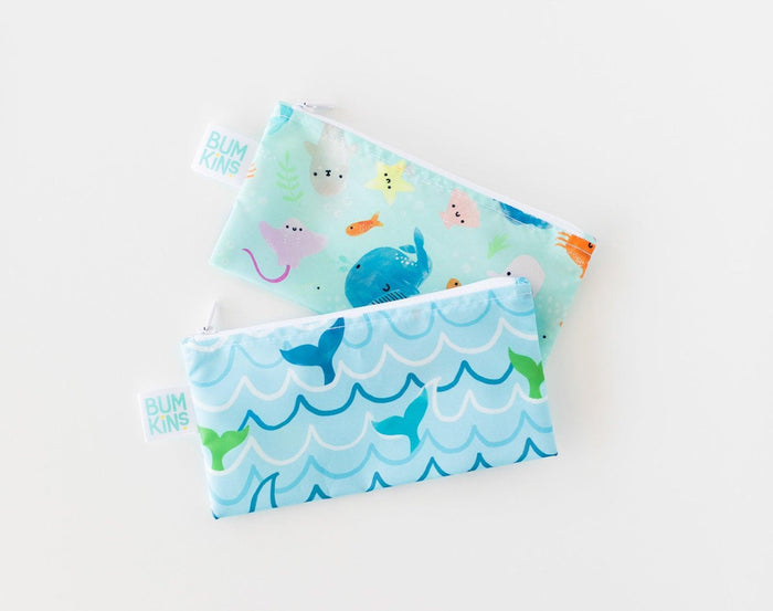 Bumkins Small Reusable Snack Bag 2 pack in Ocean Life & Whale Tail