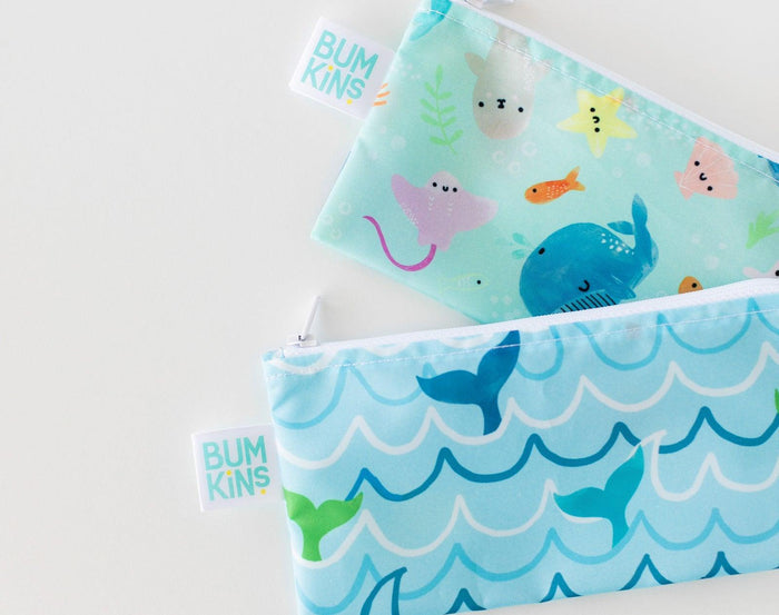 Bumkins Small Reusable Snack Bag 2 pack in Ocean Life & Whale Tail