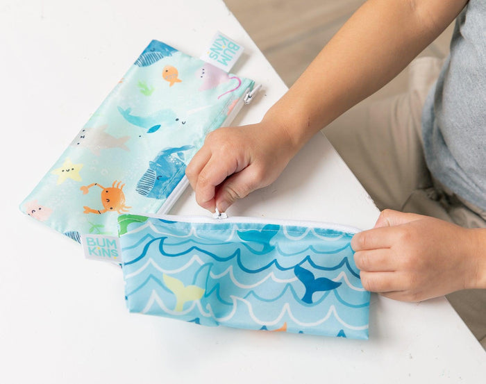 Bumkins Small Reusable Snack Bag 2 pack in Ocean Life & Whale Tail