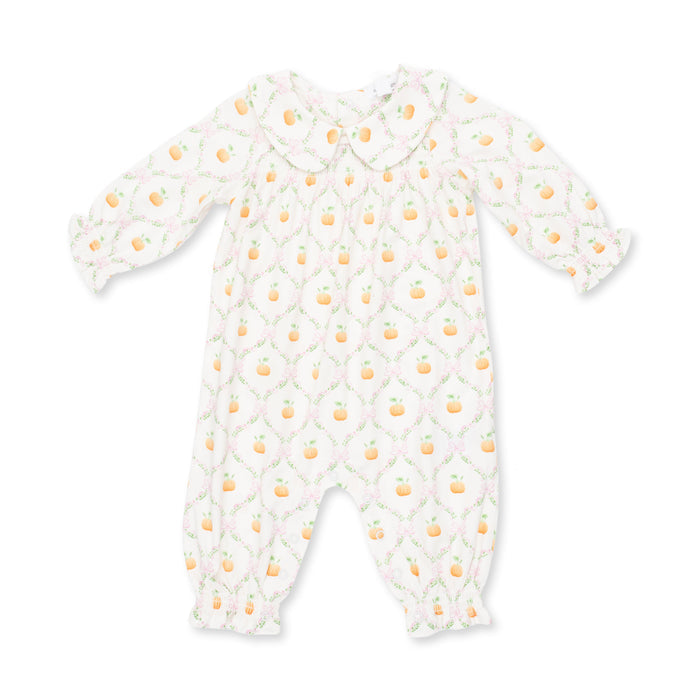 Smocked Long Sleeve Romper-Pretty Pumpkin Trellis