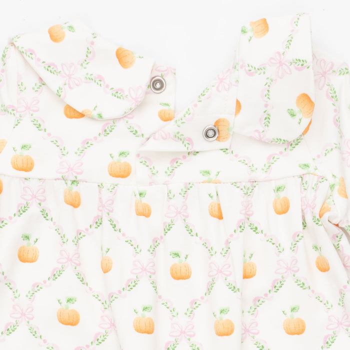 Smocked Long Sleeve Romper-Pretty Pumpkin Trellis
