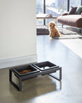 modern raised black dog bowl set ceramic bowls in metal stand elevated feeding station stylish pet setup