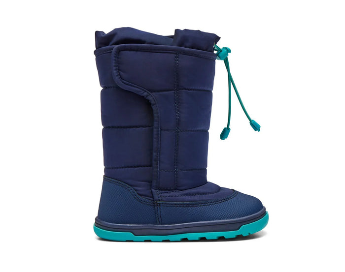 Side view of Ten Little Snow Boots with velcro closure - Navy Blue. Available at www.tenlittle.com