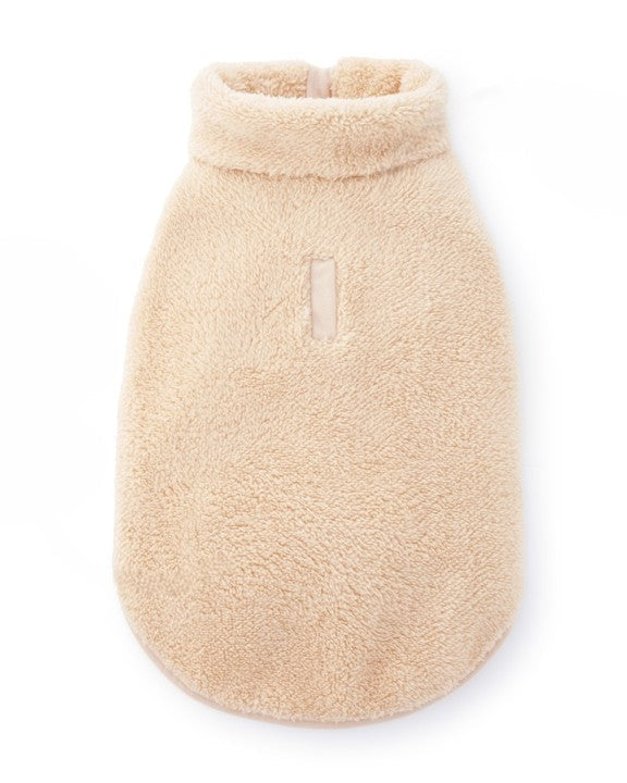 Cozy small-medium dog sherpa jacket. Ideal for Cocker Spaniels, Pomeranians, and Shih Tzus staying warm on cool mornings.