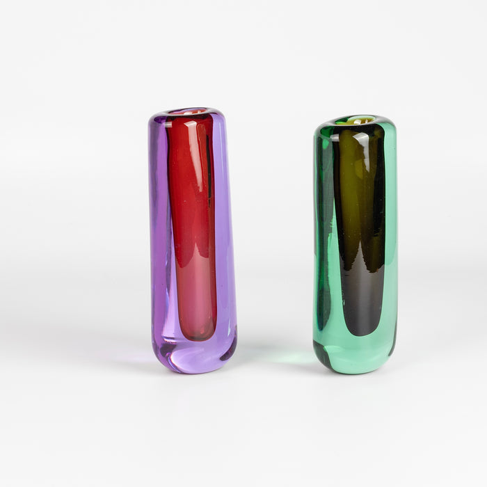 Side view of Sommerso vases by Lynn Read and vitreluxe.