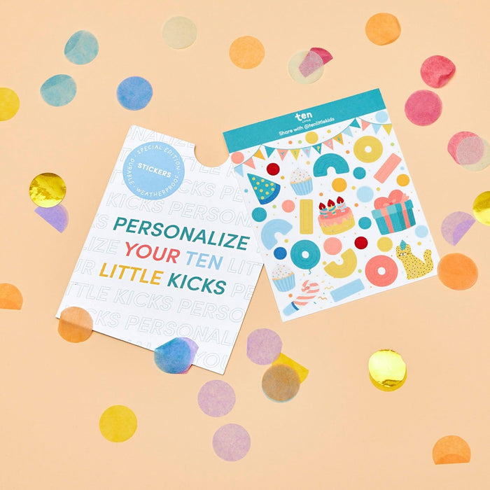Personalize you ten little kicks with Ten Little Specialty Stickers Party - Available at www.tenllittle.com