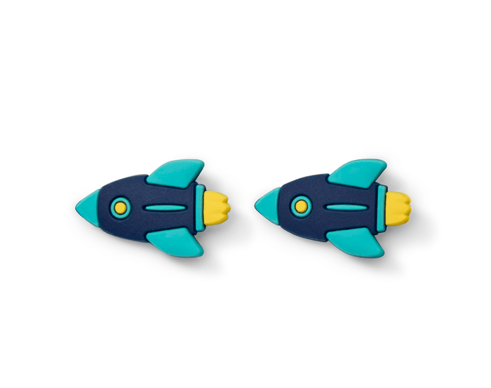 Front view of Ten Little Splash Sandal Charms - Rocket Ship. Available at www.tenlittle.com