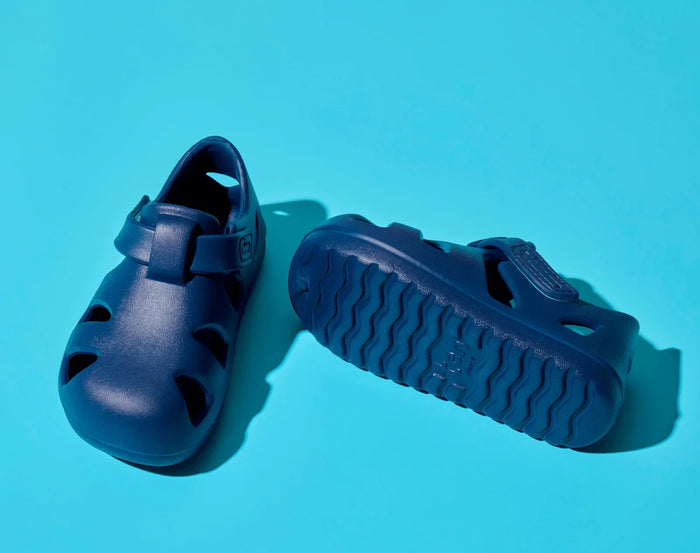 Top and bottom of shoe view of Ten Little Splash Sandals 2 - Nautical Navy. Available at www.tenlittle.com