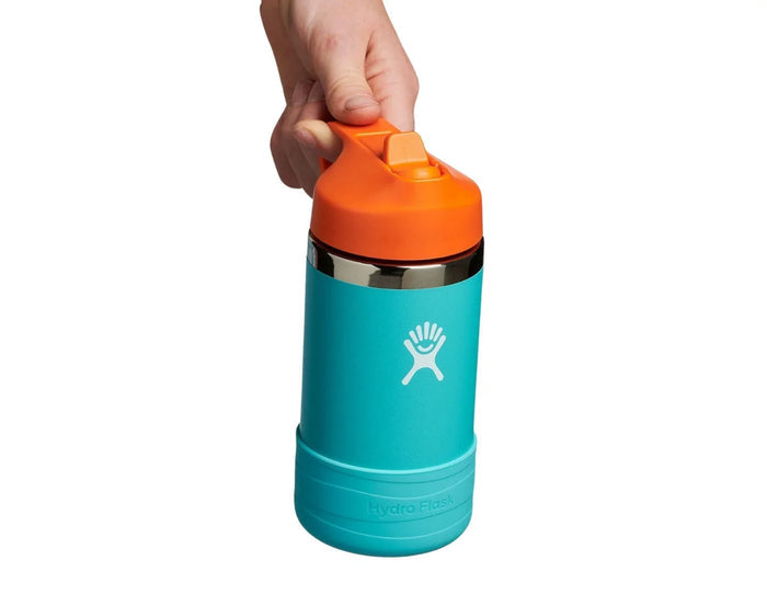 Person Holding Hydro Flask Stainless Steel Straw Lid Water Bottle - 12oz - Turquoise. Available at www.tenlittle.com