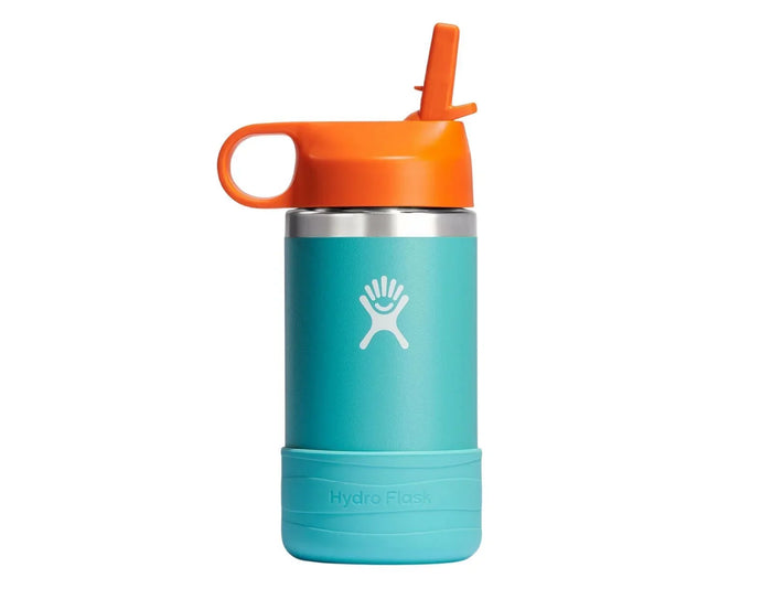 Side view of Hydro Flask Stainless Steel Straw Lid Water Bottle - 12oz - Turquoise. Available at www.tenlittle.com