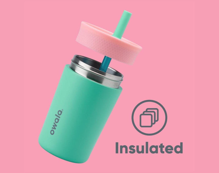 Stainless steel insulated interior of Owala Stainless Steel Tumbler - 12oz - Pink/Teal. Available at www.tenlittle.com