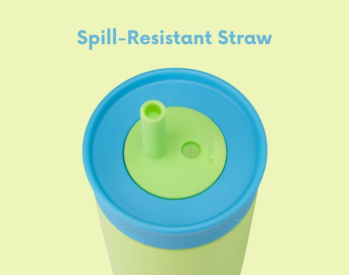 Top view of spill-resistant straw and Owala Stainless Steel Tumbler - 12oz - Blue/Green. Available at www.tenlittle.com
