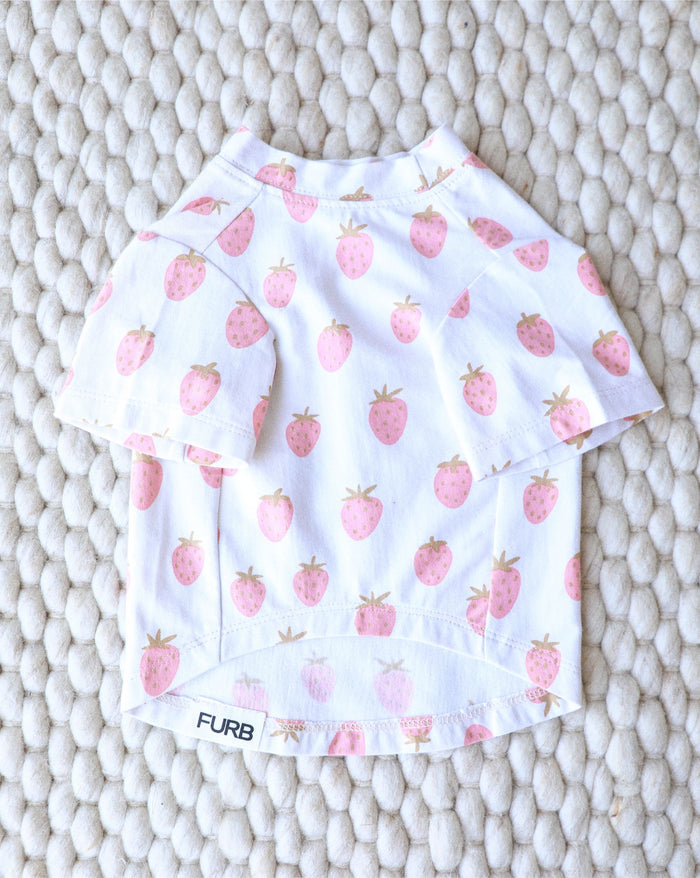 Whimsical strawberry design dogwear with sweet vibes