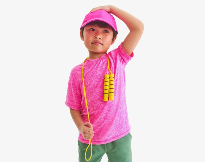 Child wearing Primary StayCool Classic Tee - Dragonfruit. Available at www.tenlittle.com