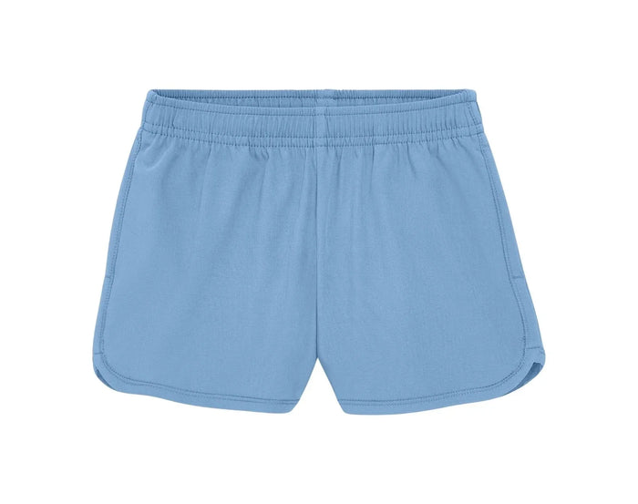 Front view of Primary Running Shorts - Vintage Blue. Available at www.tenlittle.com