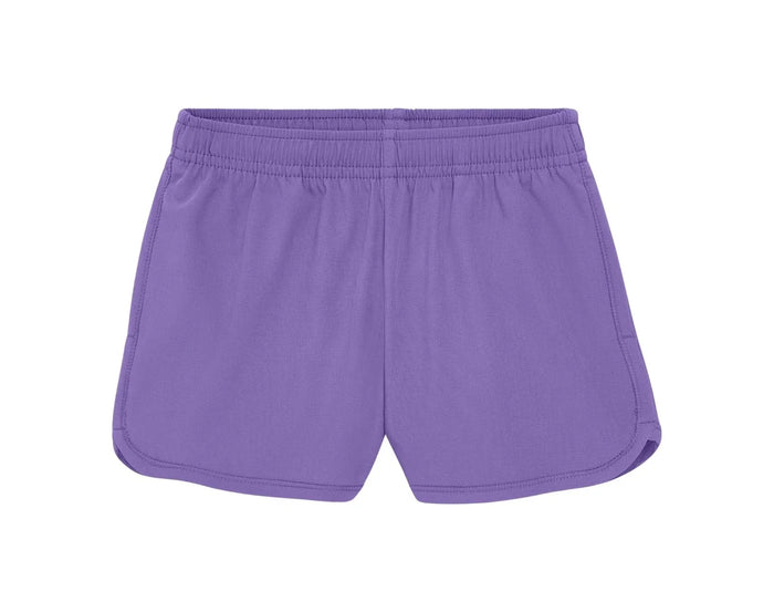 Front view of Primary Running Shorts - Violet. Available at www.tenlittle.com